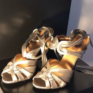 Pewter/silver lace up heeled sandals